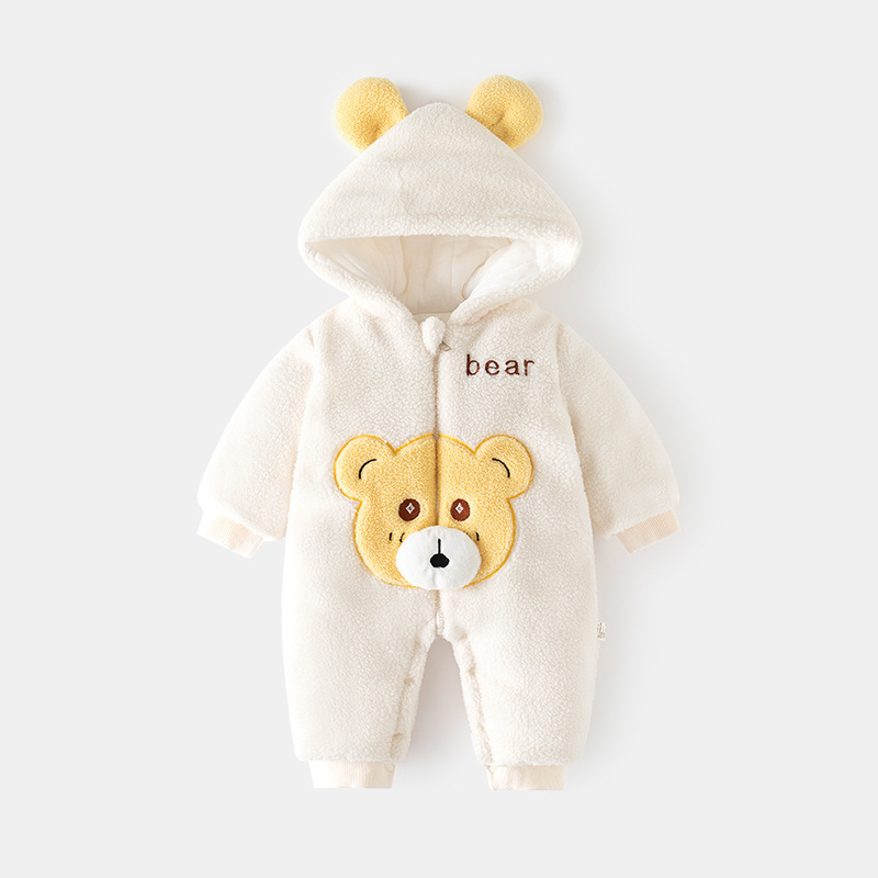 Baby Boy/Girl Winter Cute Bear Ear Design Fluff Hooded Long Sleeve Romper-kissminis