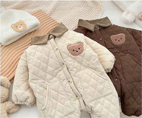 Baby Toddler Boy/Girl Cute Bear Pattern Winter Thicken Long Sleeve Romper-kissminis