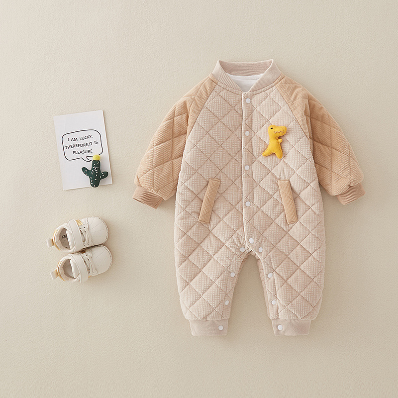 Baby Girl Cute 3D Dinosaur Pattern Baseball Style Long Sleeve Romper -kissminis