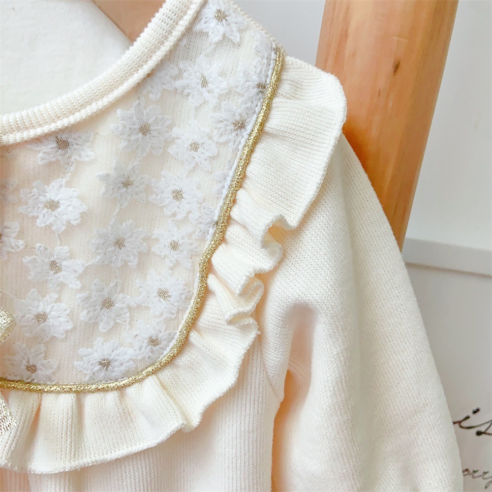 Baby Girl Cute Princess Style Solid Color Allover Flower Embroider Long Sleeve Romper-kissminis