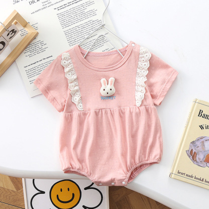 Newborn Baby Girl 95% Cotton Lace Lovely Embroidered Rabbit Button Bodysuit