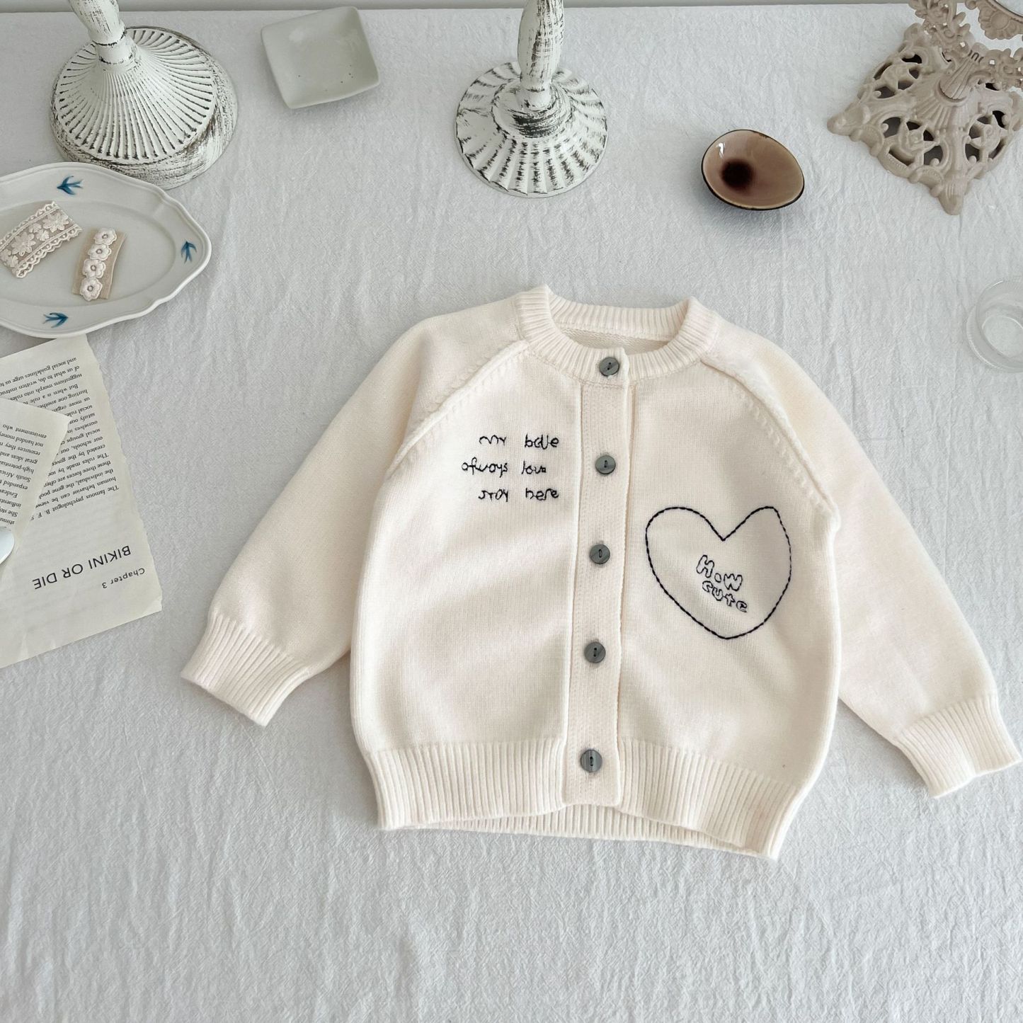 Baby Heart and Letter Graphic Knitted Cardigan-kissminis