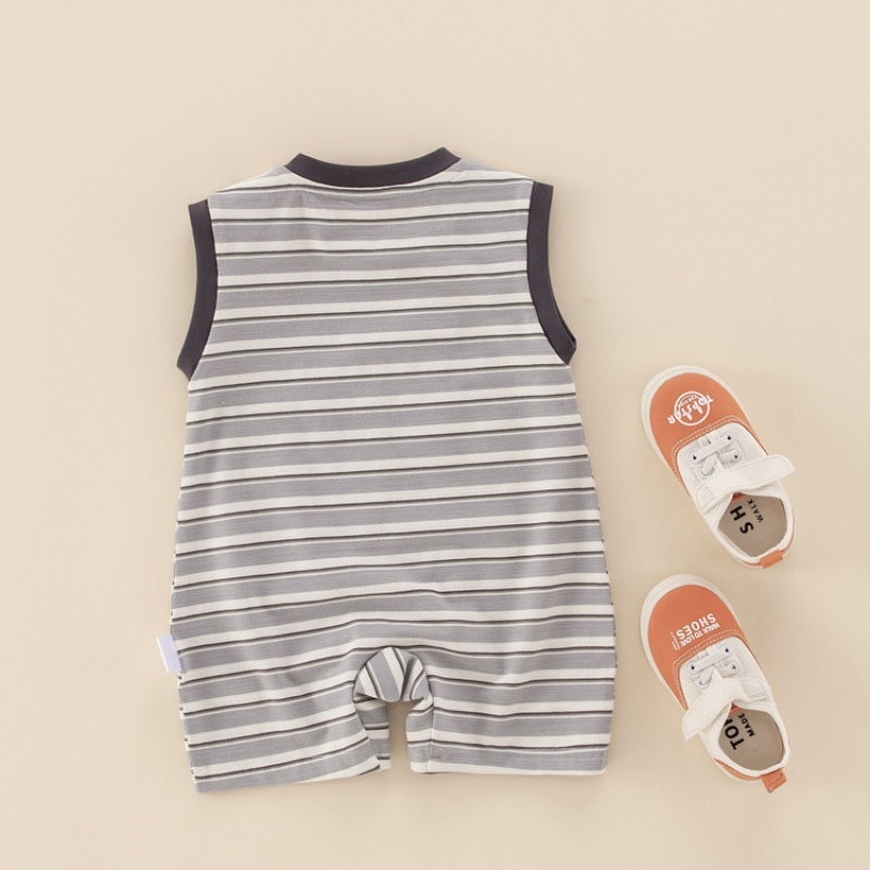 Baby Boy/Girl Puppy Stripe Short Sleeve Romper-kissminis