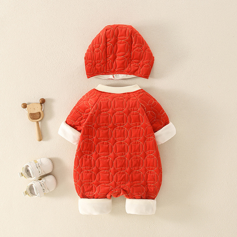 2pcs Newborn Baby Chinoiserie Auspicious Implication Long Sleeve Romper with Hat Set-kissminis