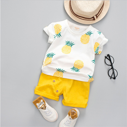 2pcs BabyBoy Fruit Pineapple T-shirt with Pant Set