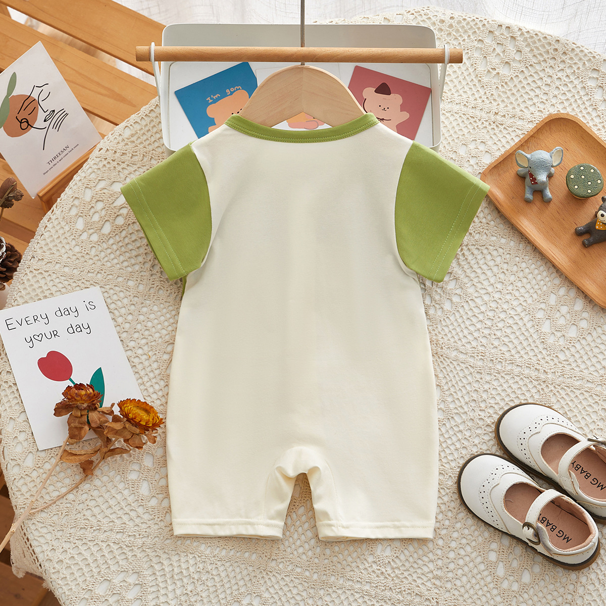 Baby Boy/Girl Green Bear Print Romper-kissminis