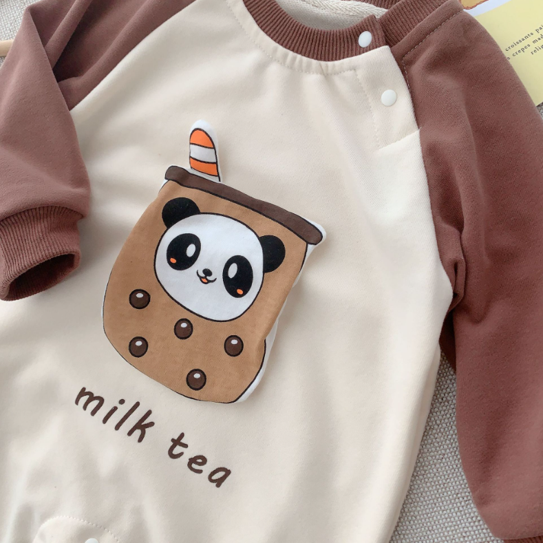 Baby Cute Panda and Letter Print Long Sleeve Casual Romper-kissminis