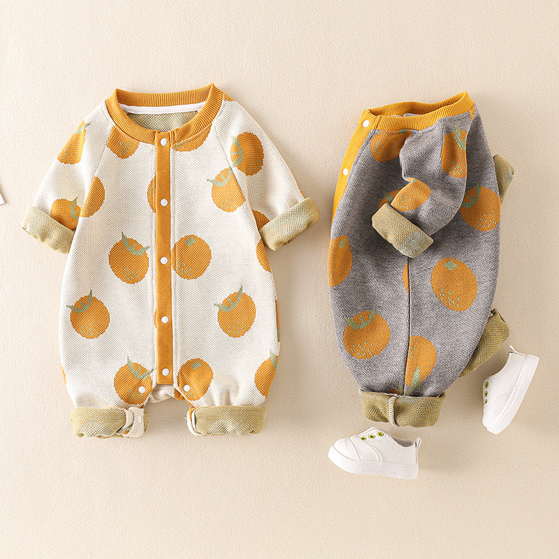 Baby Boy/Girl Cute Orange Graphic Knitted Long Sleeve Romper-kissminis