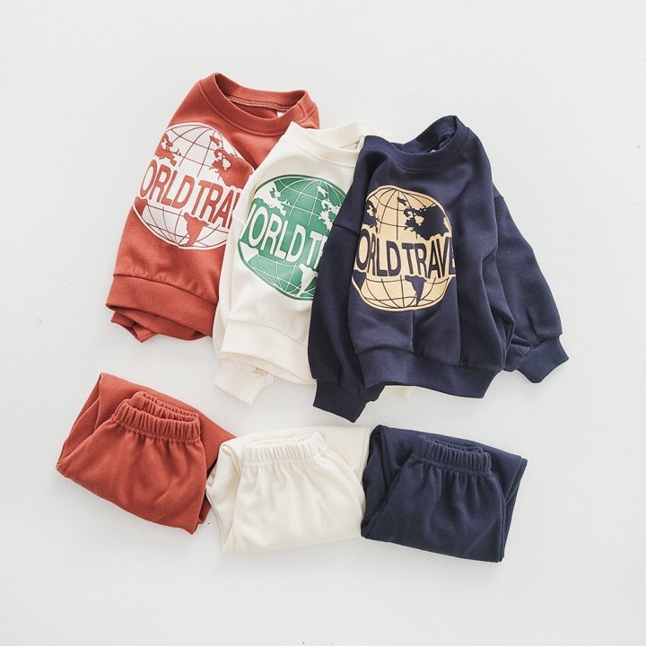 2pcs Toddler Boy/Girl World Travel Print T-Shirt and Pants Set-kissminis