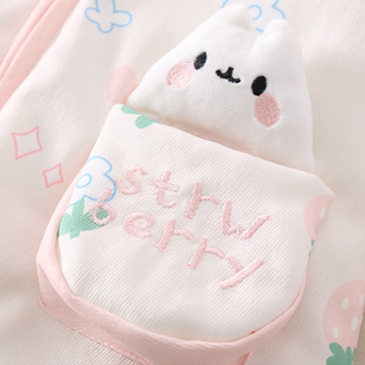 Baby Girl Winter Rabbit Patch Long Sleeve Fluff Hooded Romper-kissminis