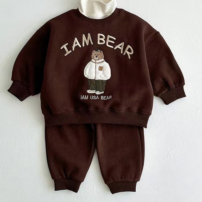2pcs Baby Boy/Girl "I AM BEAR" and Funny Bear Print Long Sleeves Sweatshirt and Pants Set-kissminis
