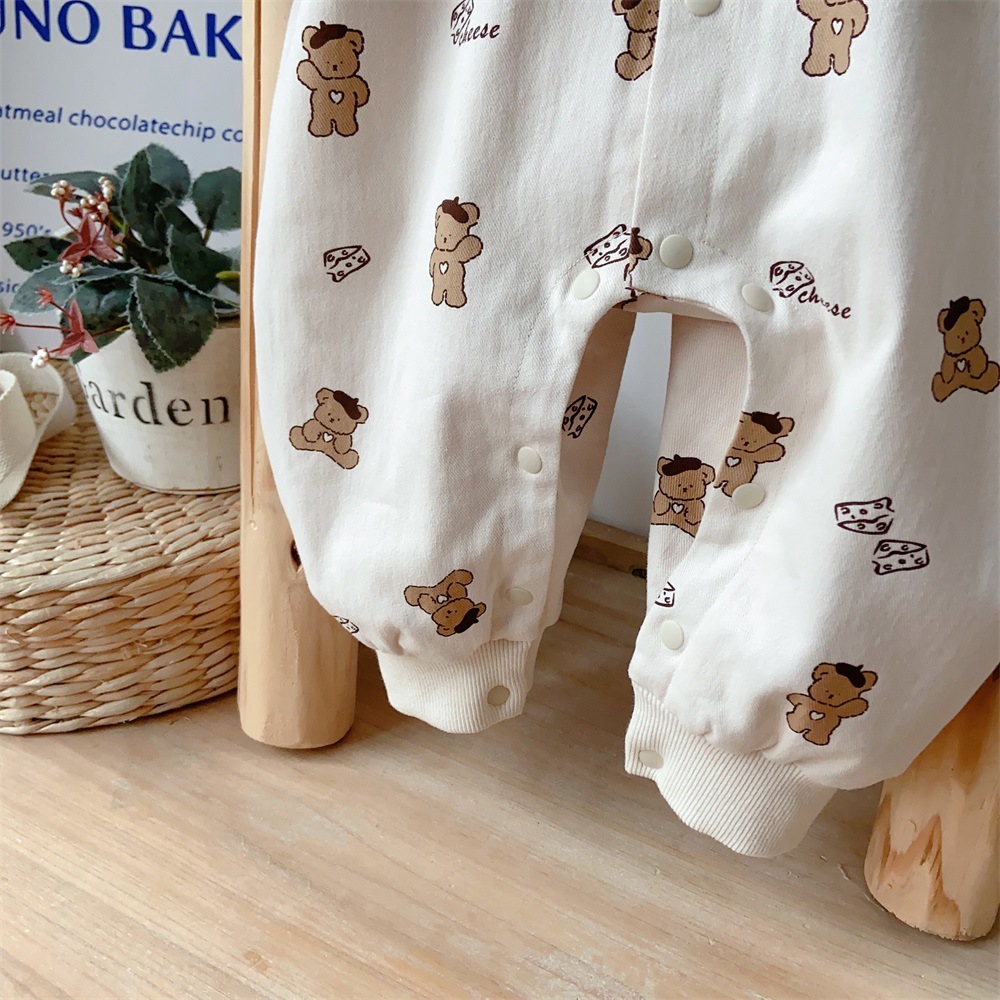 Baby Boy Mock Two-pieces Cartoon Bear Print Long Sleeve Romper-kissminis