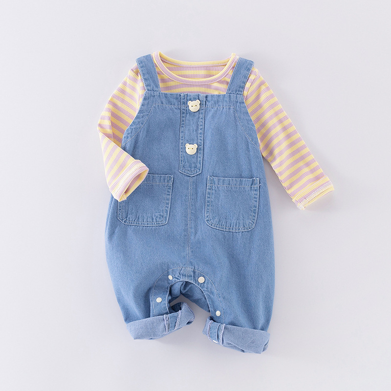 Baby Boy/Girl Cute Bear Pattern Buttons Solid Color Long Sleeve Sweatshirt and Pants Set-kissminis
