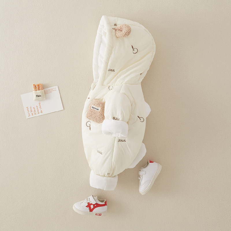 Baby Boy/Girl Winter Allover Apple Pattern and Bear Ears Design Long Sleeve Hooded Romper-kissminis