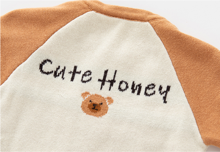 Baby Boy Cute Pocket Bear Design Knitted Long Sleeve Romper-kissminis