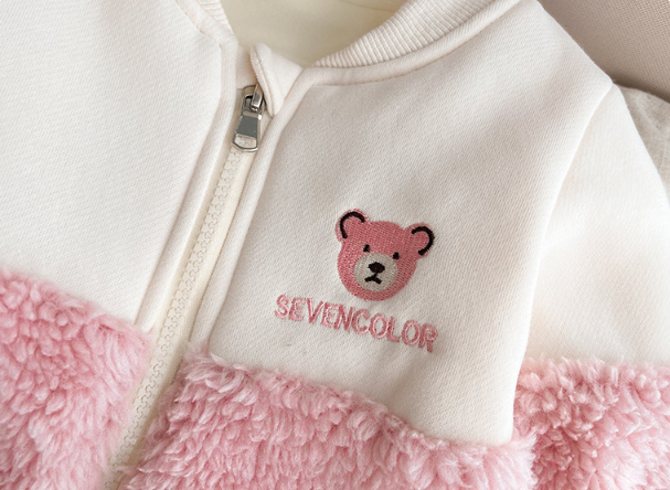 Baby Girl Cute Bear and Letter Pattern Winter Thicken Fluff Long Sleeve Romper-kissminis