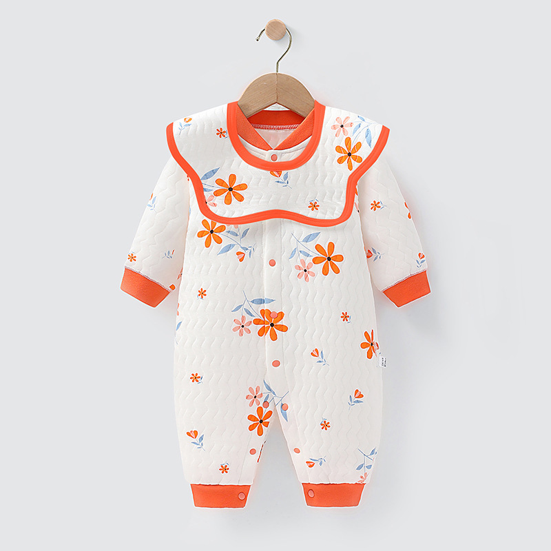 Baby Boy & Girl Lovely Cartoon Print Single Breasted Thicken Long Sleeve Romper-kissminis