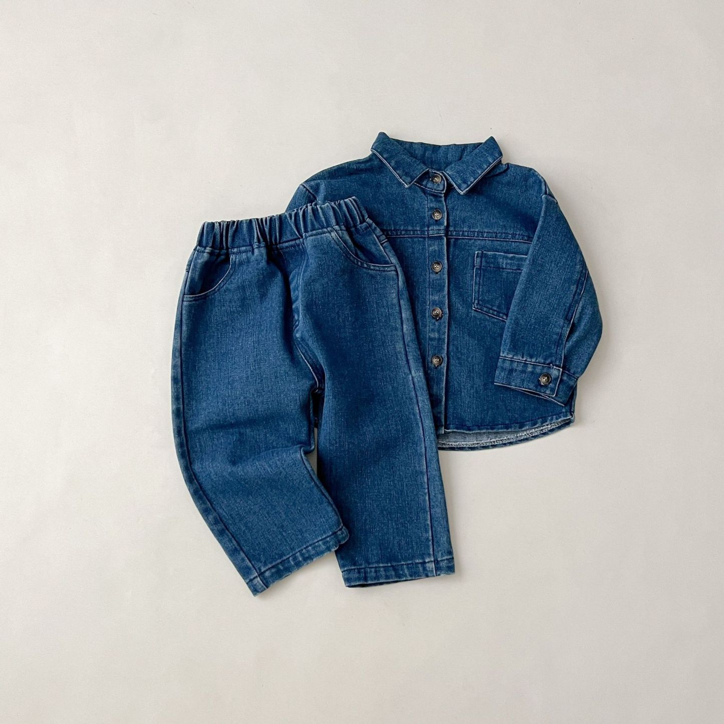 2pcs Baby Solid Color Denim Jacket and Pants Set-kissminis