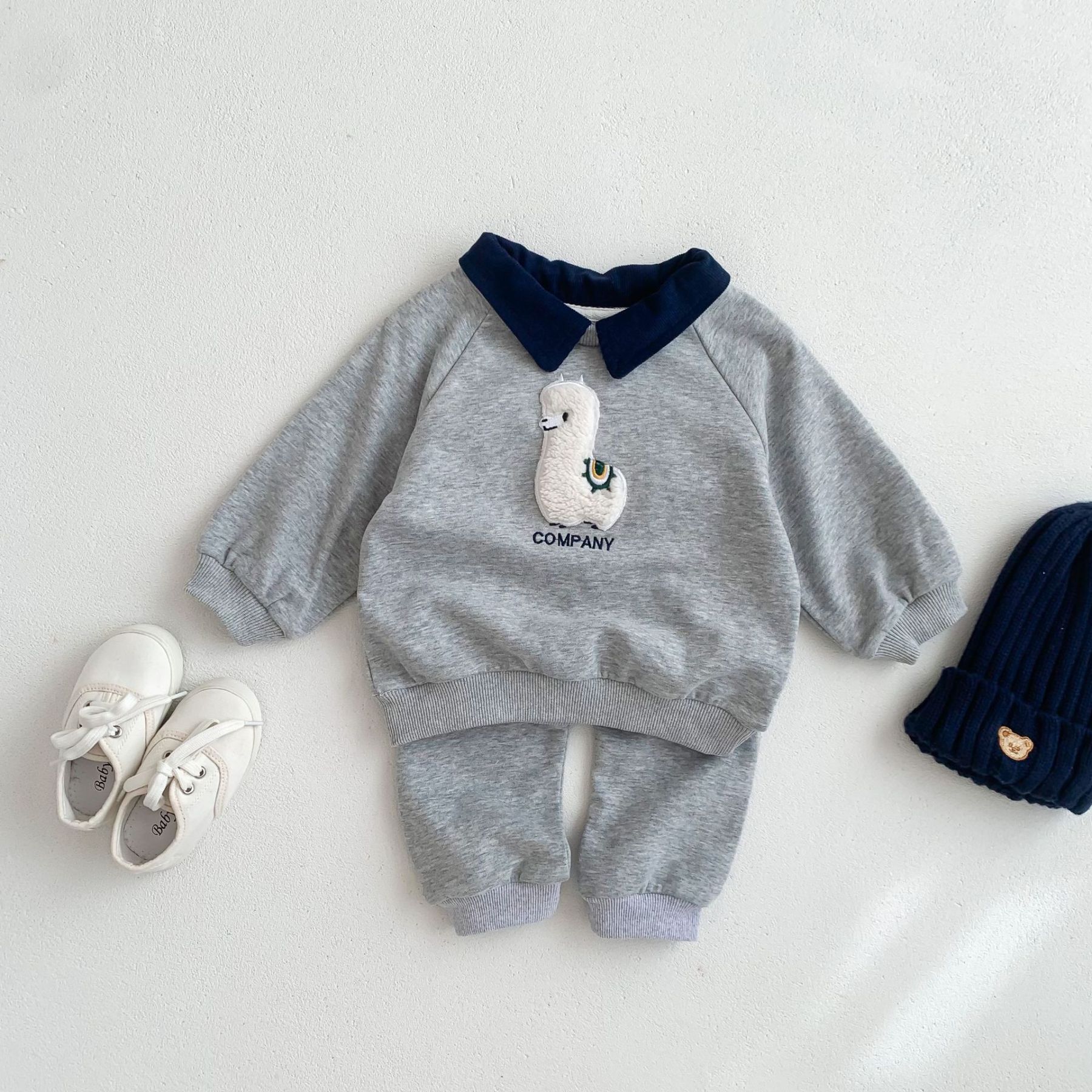 2pcs Baby Boy/Girl Cute Alpaca Graphic Long Sleeve Sweatshirt with Pants Set-kissminis
