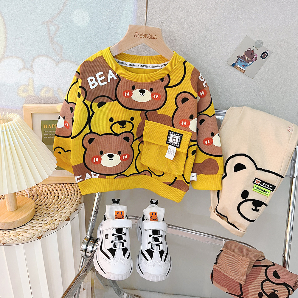 Allover Cartoon Bear Pattern Two Piece Set-kissminis