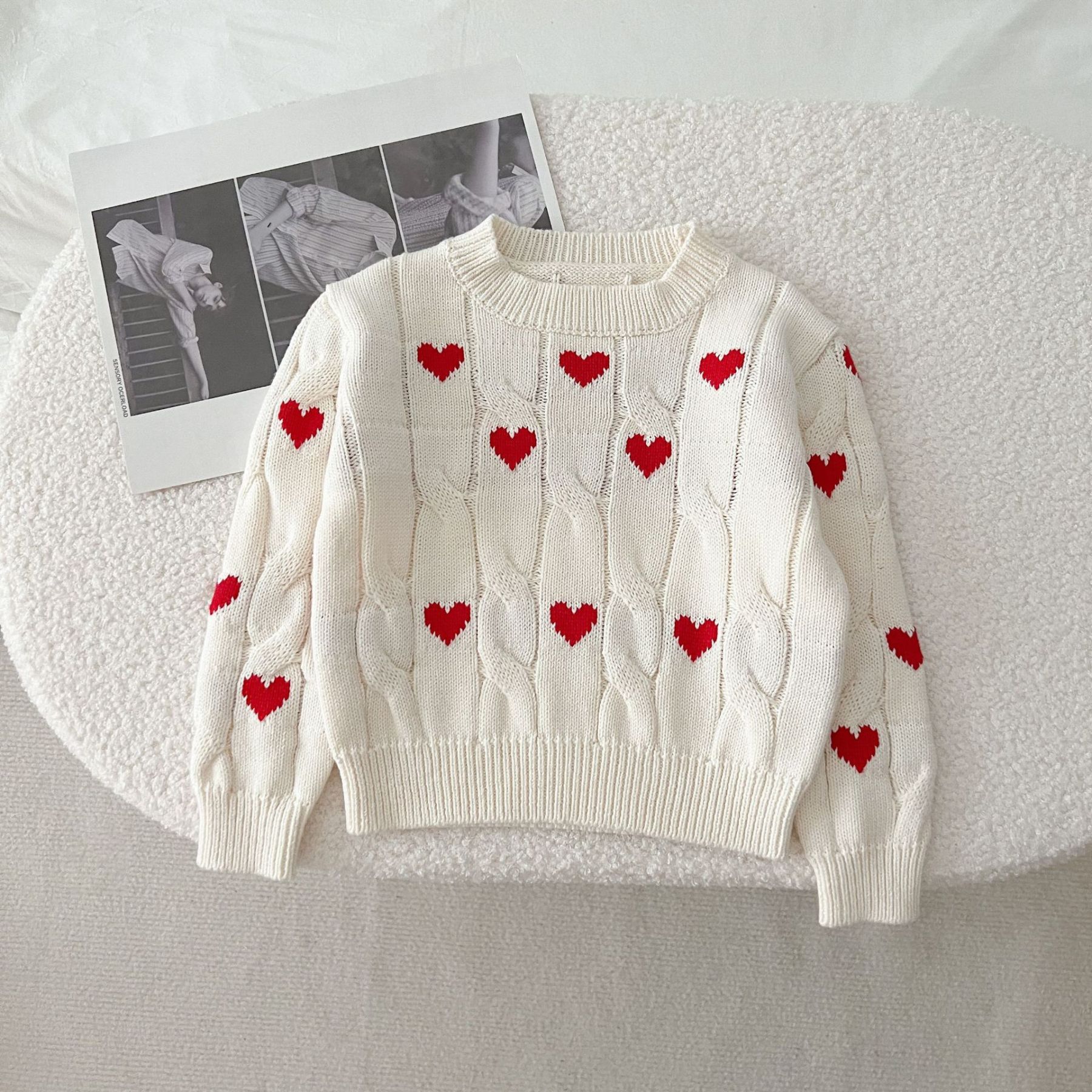 2pcs Baby Allover Heart Pattern Woolen Pullover Knit Sweater-kissminis