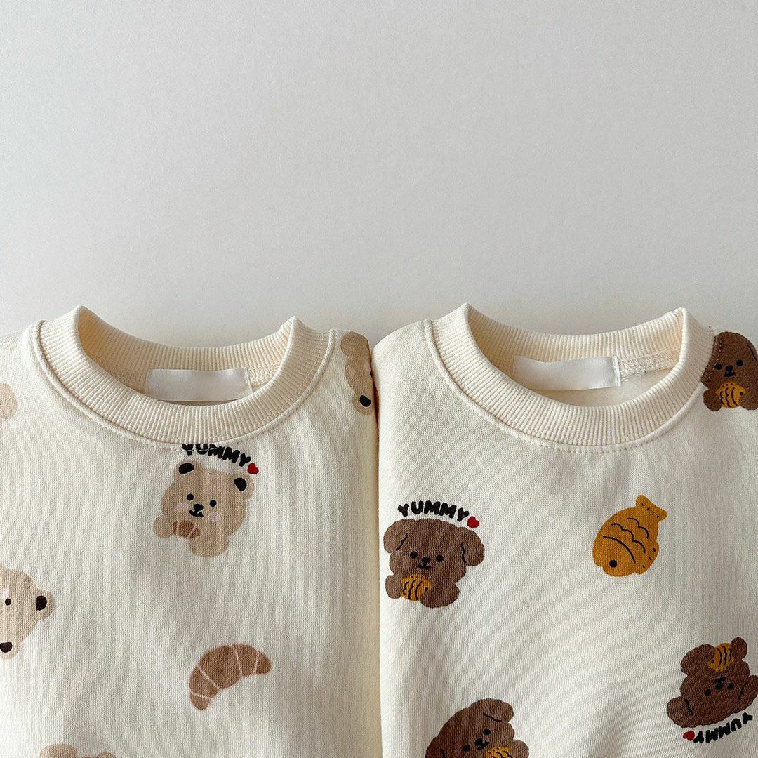 2pcs Baby Boy/Girl Allover Cartoon Bear and Dog Print T-shirt and Pants Set-kissminis