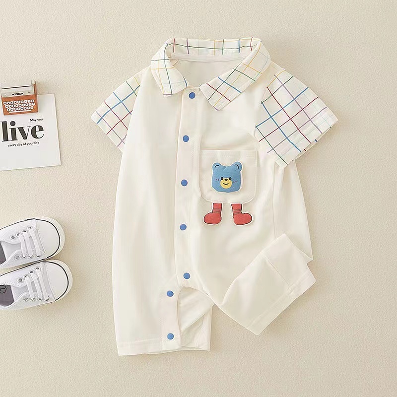 Baby Boy Stereoscopic Bear Plaid Splicing Romper-kissminis