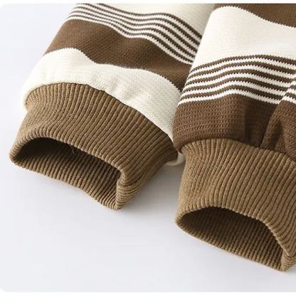 2pcs Baby Boy Cartoon Bear Striped Casual Sweatshirt Set