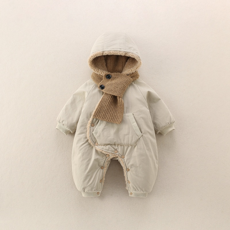 Baby Hooded Padded Romper with Scarf
