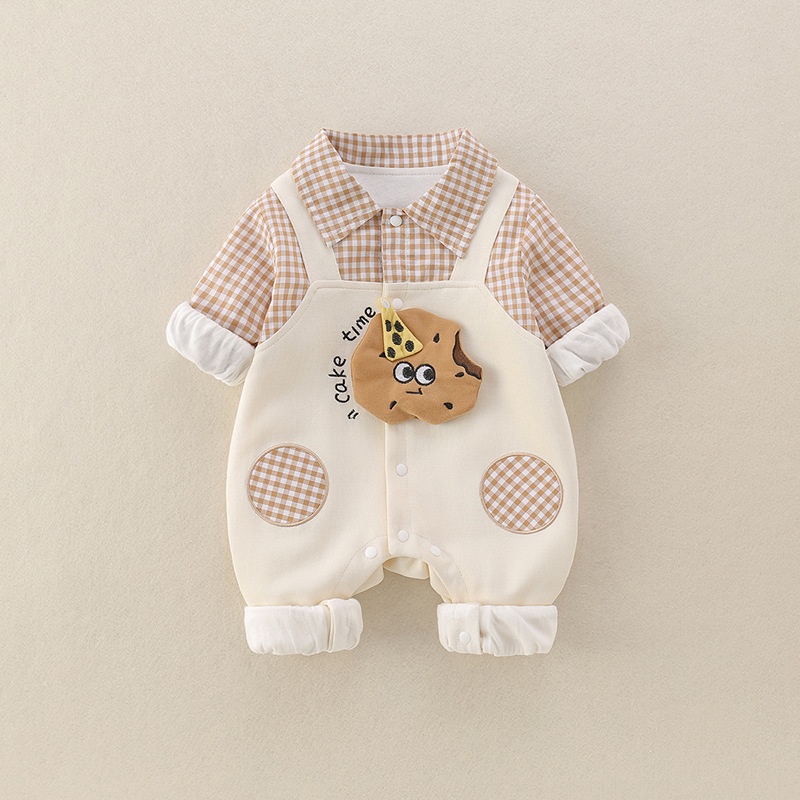 Baby Boy Plaid Suspenders Collar Long Sleeve Romper Set