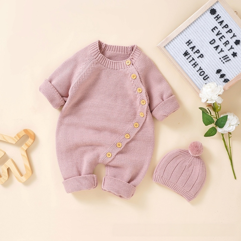 Baby Unisex Solid Knitted Romper