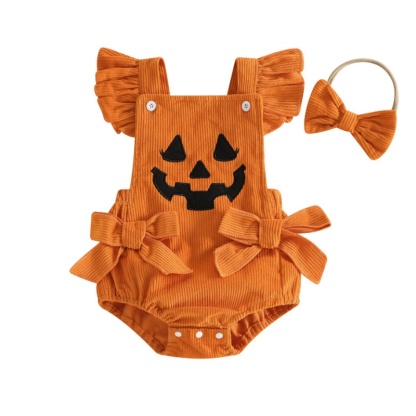 Halloween Embroidered Strap Baby Bodysuit Romper