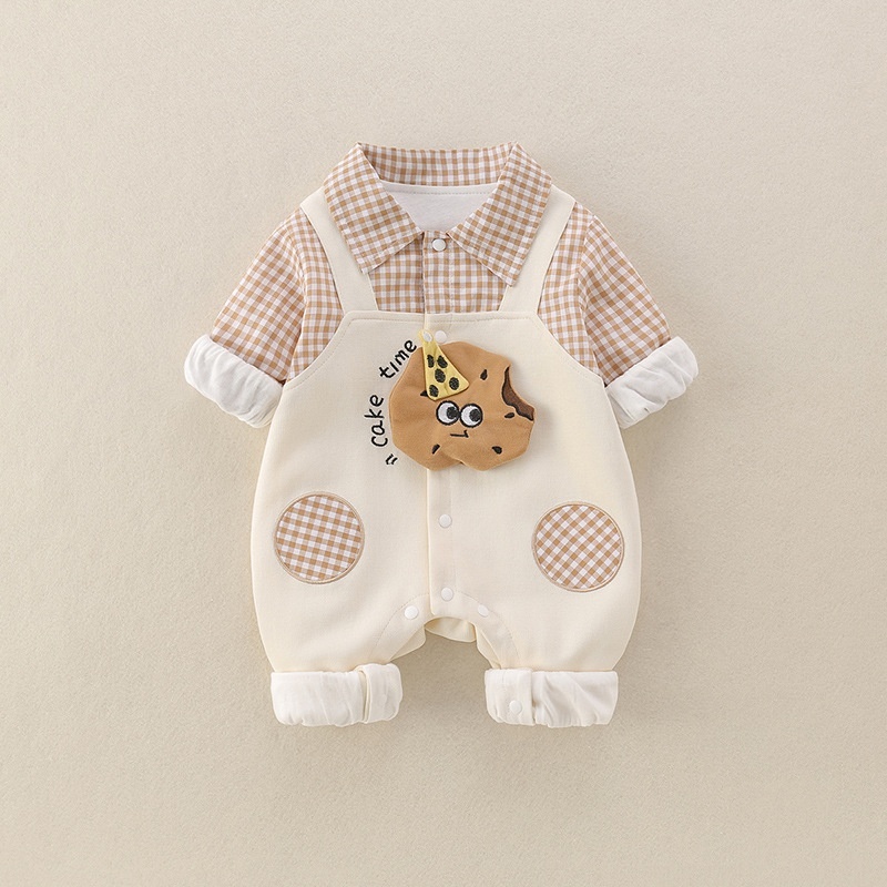 Baby Boy Plaid Suspenders Collar Long Sleeve Romper Set - kissminis