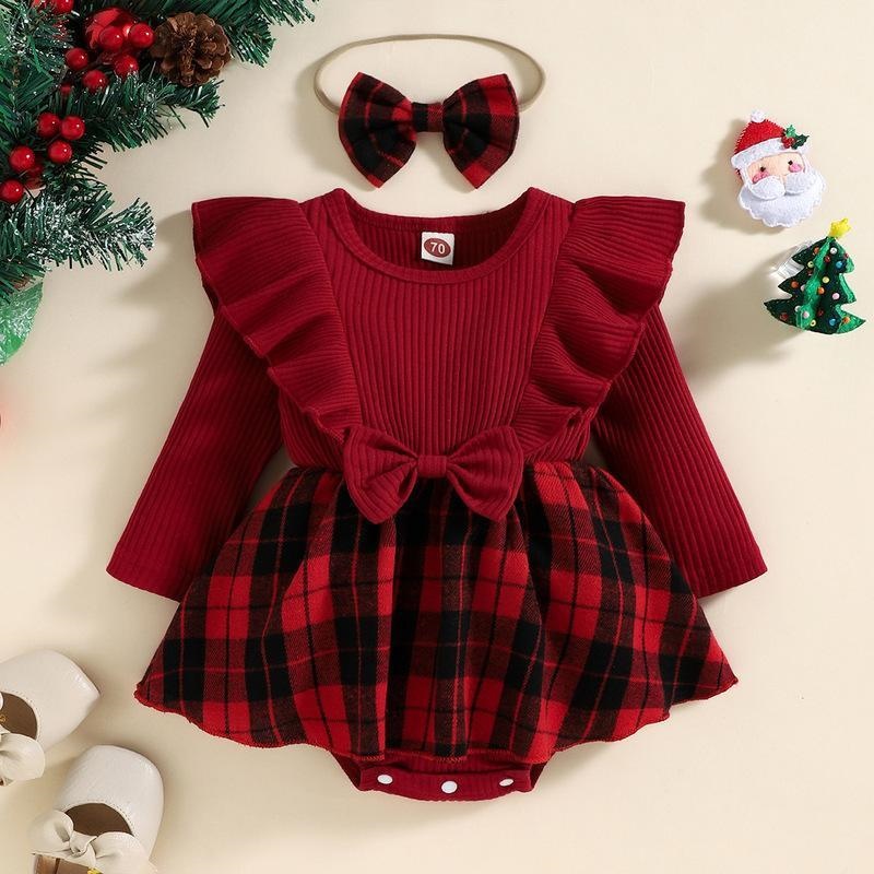 Baby Girl Red Plaid Dress Romper