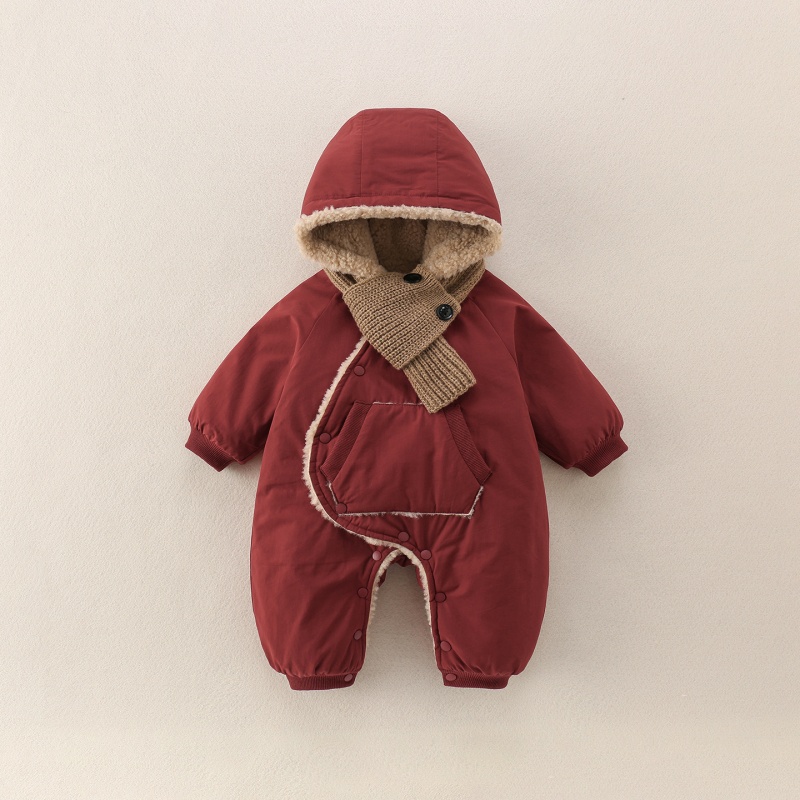 Baby Hooded Padded Romper with Scarf