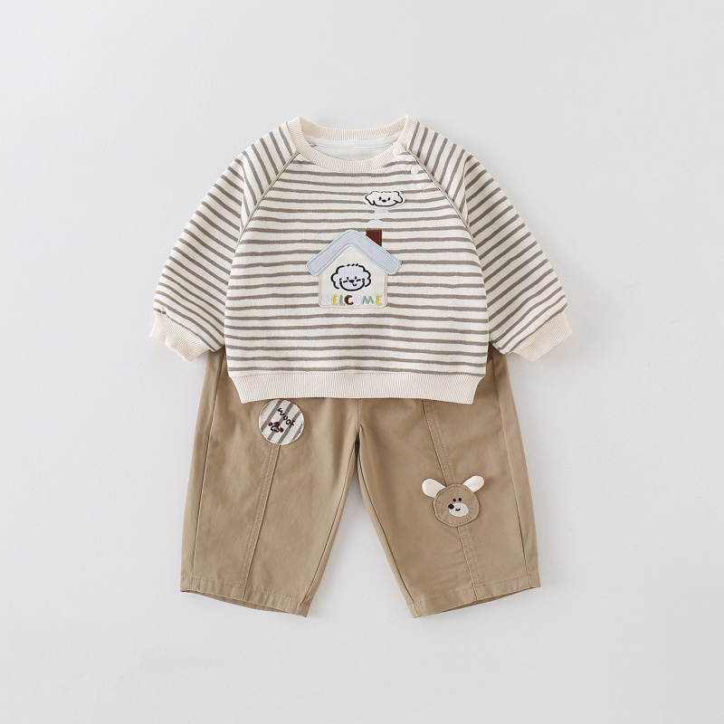 Baby Striped Sweatshirt Set with Puppy Patch
