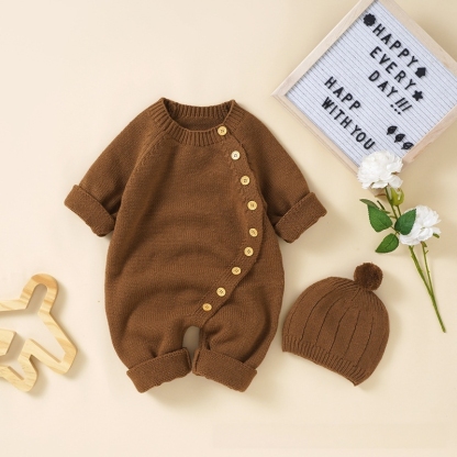 Baby Unisex Solid Knitted Romper