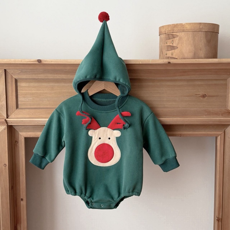 Cute Reindeer Embroidered Baby Romper Set