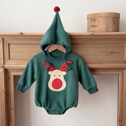 Cute Reindeer Embroidered Baby Romper Set