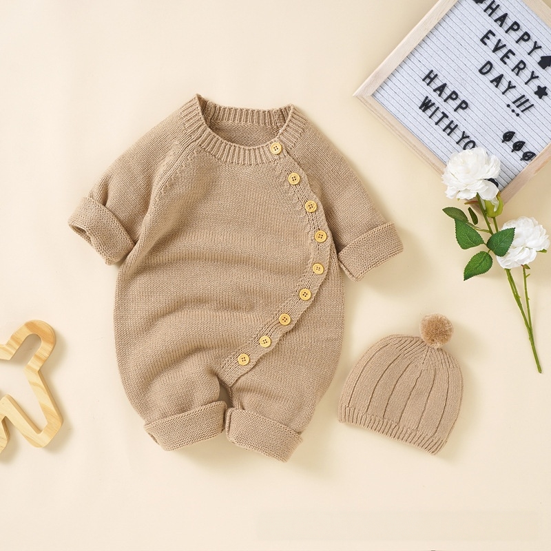Baby Unisex Solid Knitted Romper