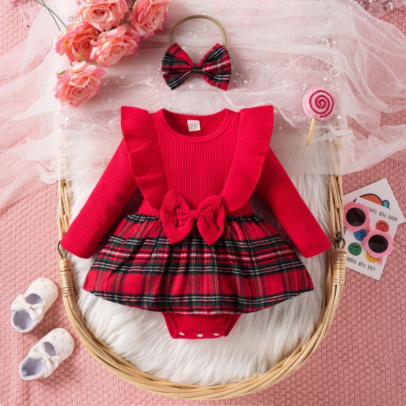 Baby Girl Red Plaid Dress Romper