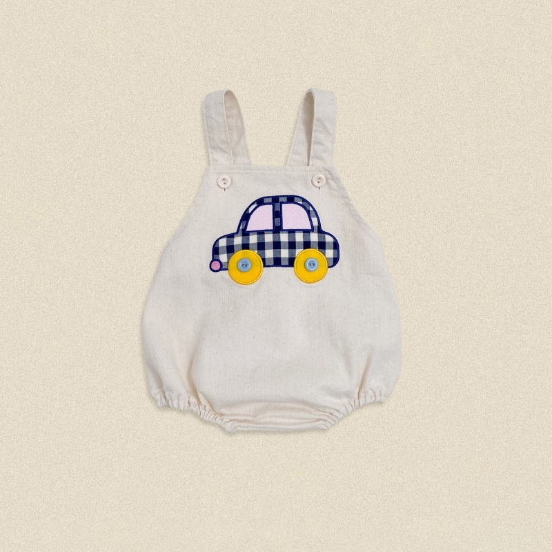 Car Embroidered Suspender Baby Romper Pants
