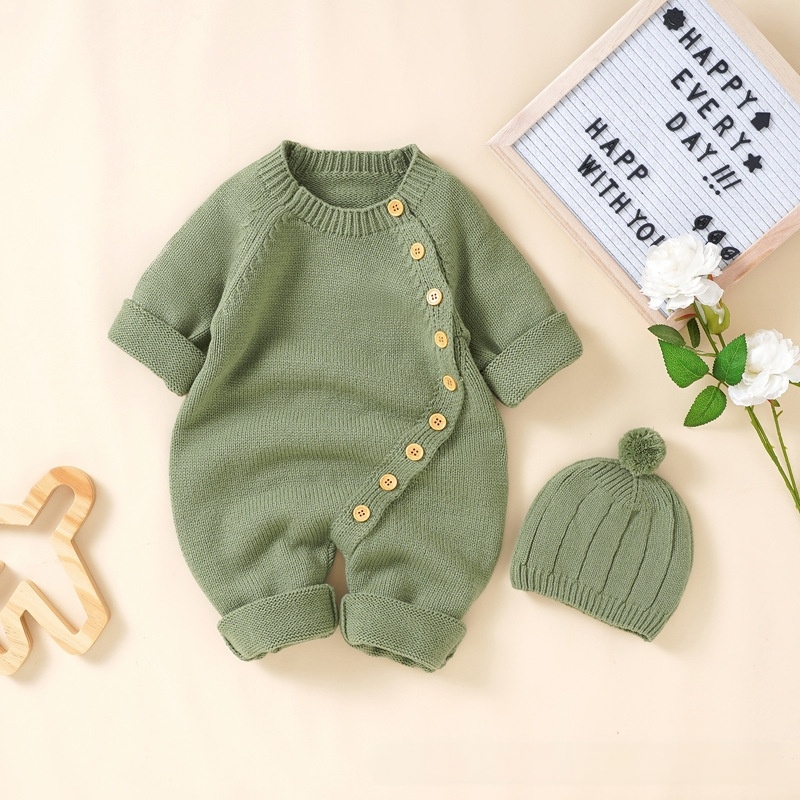 Baby Unisex Solid Knitted Romper