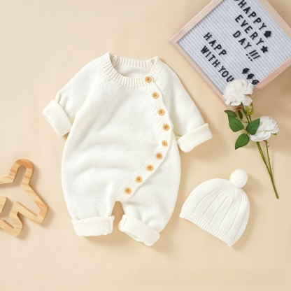Baby Unisex Solid Knitted Romper