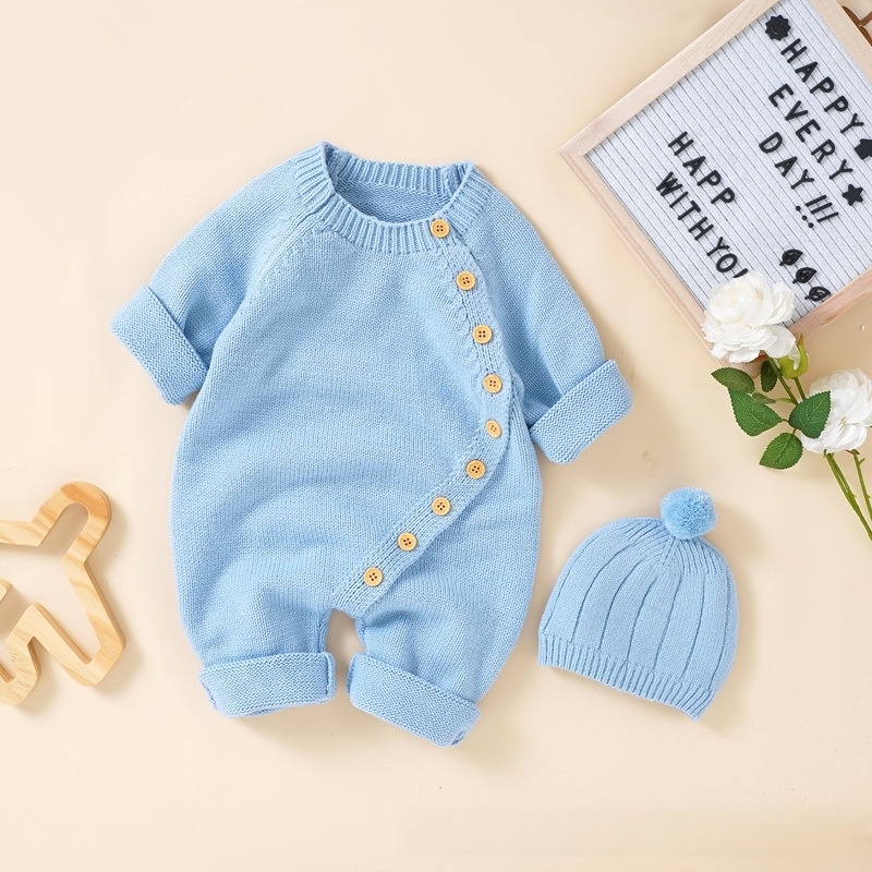 Baby Unisex Solid Knitted Romper