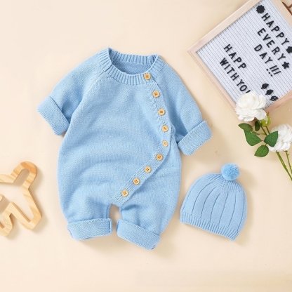 Baby Unisex Solid Knitted Romper