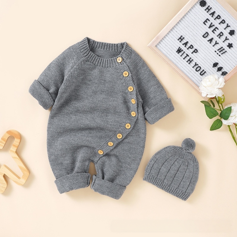 Baby Unisex Solid Knitted Romper