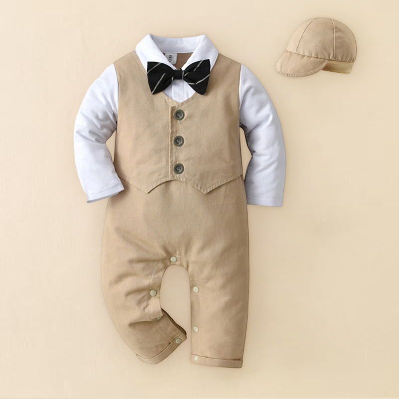 2pcs Baby Boy British Style Romper with Matching Hat