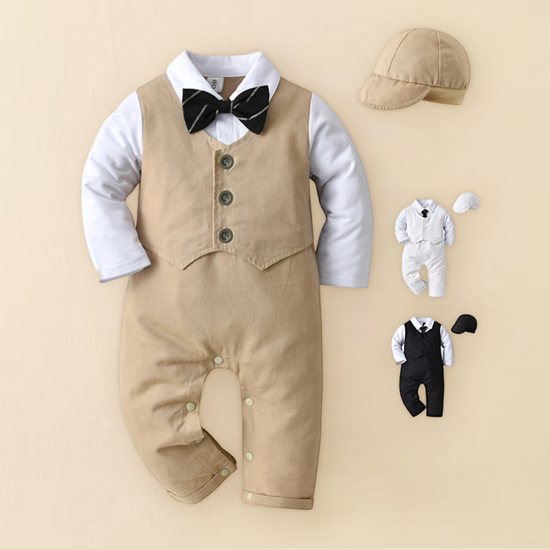 2pcs Baby Boy British Style Romper with Matching Hat