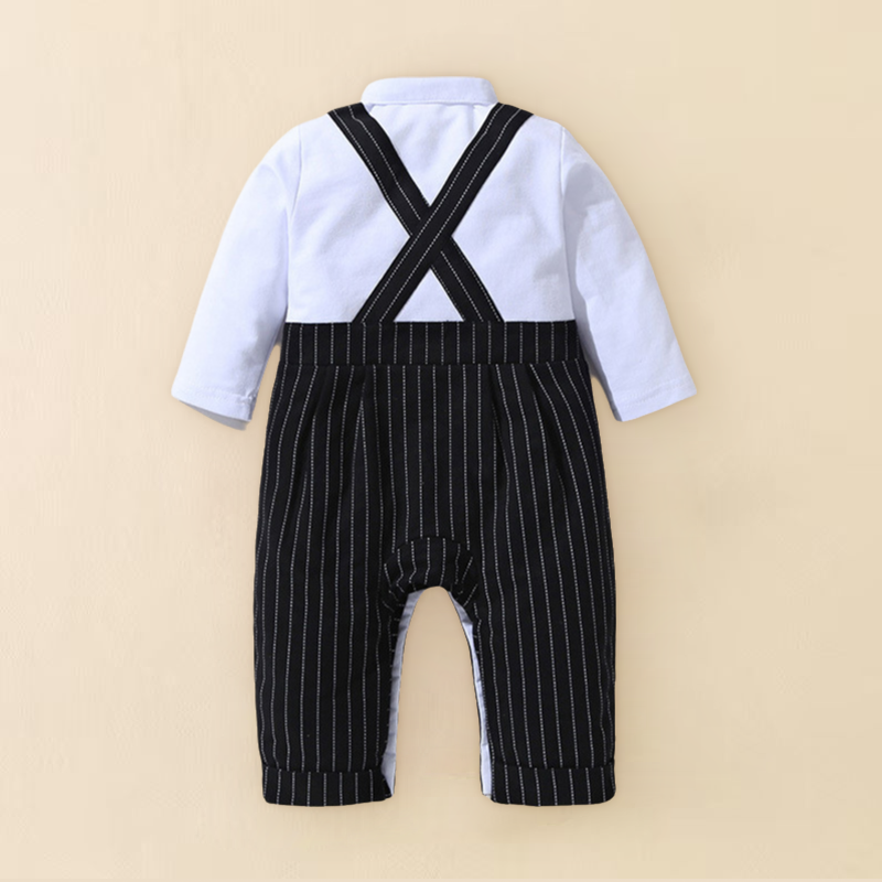 2pcs British Style Baby Romper Set with Striped Vest
